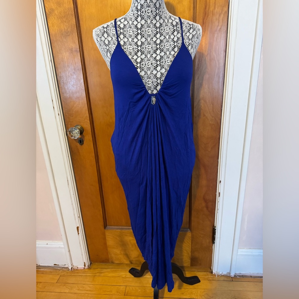 Trina Turk Royal Blue Backless Dress with Lace up back